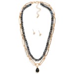 Wholesale layered Chain Link Natural Stone Beaded Necklace Enamel Teardrop Penda