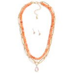 Wholesale layered Chain Link Natural Stone Beaded Necklace Enamel Teardrop Penda