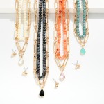 Wholesale layered Chain Link Natural Stone Beaded Necklace Enamel Teardrop Penda