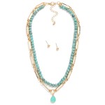 Wholesale layered Chain Link Natural Stone Beaded Necklace Enamel Teardrop Penda