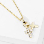 Dainty Chain Link Necklace Featuring Cubic Zirconia & Metal Tone Crosses Pendant 

- Gold Dipped
- Approximately 15.5" L
- Extender 2" L