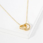 Dainty Chain Link Necklace Featuring Linked Cubic Zirconia Hoop Pendant 

- Gold Dipped 
- Approximately 16.5" L
- Extender 1" L