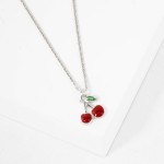 Flat Chain Link Necklace Featuring Enamel Cherries Pendant 

- Gold Dipped 
- Approximately 16.5" L
- Extender 1" L