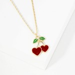 Flat Chain Link Necklace Featuring Enamel Heart Cherries Pendant 

- Gold Dipped
- Approximately 16.5" L
- Extender 1" L