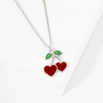 Flat Chain Link Necklace Featuring Enamel Heart Cherries Pendant 

- Gold Dipped
- Approximately 16.5" L
- Extender 1" L
