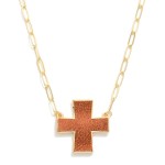 Wholesale paperclip Chain Link Necklace Leather Plus Cross Pendant L Extender L