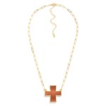 Wholesale paperclip Chain Link Necklace Leather Plus Cross Pendant L Extender L