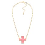 Wholesale paperclip Chain Link Necklace Leather Plus Cross Pendant L Extender L