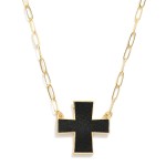 Wholesale paperclip Chain Link Necklace Leather Plus Cross Pendant L Extender L