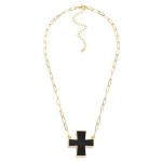 Wholesale paperclip Chain Link Necklace Leather Plus Cross Pendant L Extender L