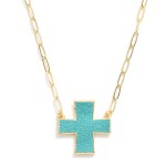 Wholesale paperclip Chain Link Necklace Leather Plus Cross Pendant L Extender L