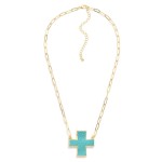 Wholesale paperclip Chain Link Necklace Leather Plus Cross Pendant L Extender L