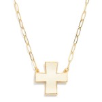 Wholesale paperclip Chain Link Necklace Leather Plus Cross Pendant L Extender L