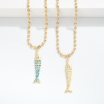 Wholesale brushed Metal Ball Chain Necklace Fish Pendant L