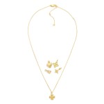 Chain Link Necklace Featuring Interchangeable Pendant 

- Includes: Crosses, Star, Heart, & Cubic Zirconia 
- Approximately 16" L
- Extender 2" L 