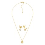 Chain Link Necklace Featuring Interchangeable Pendant 

- Includes: Clover, bow, Flower, & Cubic Zirconia  
- Approximately 16" L
- Extender 2" L 