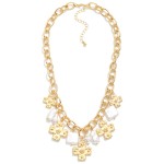 Chain Link Charm Necklace Featuring Twisted Metal Links, Plus Crosses, & Square Pearl Charms

- Approximately 18" L
- Extender 3" L 