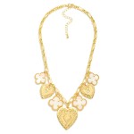Wholesale chain Link Necklace Chunky Pearlescent Clovers Heart Charms L Extender