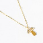 Wholesale dainty Chain Link Necklace Cubic Zirconia Mushroom Pendant L Extender