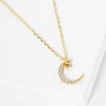 Wholesale dainty Chain Link Necklace Cubic Zirconia Crescent Moon Star Pendant L