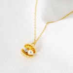 Wholesale dainty Chain Link Necklace Metal Shell Pearl Pendant Cubic Zirconia De