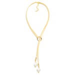 Wholesale leather Y Necklace Flat Pearl Pendants L Extender L