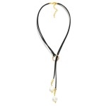 Wholesale leather Y Necklace Flat Pearl Pendants L Extender L