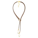 Wholesale leather Y Necklace Flat Pearl Pendants L Extender L