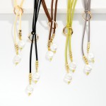 Wholesale leather Y Necklace Flat Pearl Pendants L Extender L