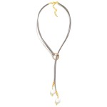 Wholesale leather Y Necklace Flat Pearl Pendants L Extender L