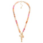 Wholesale rainbow Stone Beaded Necklace Metal Fish Sea Creatures Pendant L Exten