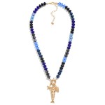 Wholesale rainbow Stone Beaded Necklace Metal Fish Sea Creatures Pendant L Exten