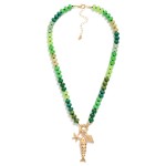 Wholesale rainbow Stone Beaded Necklace Metal Fish Sea Creatures Pendant L Exten