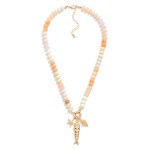 Wholesale rainbow Stone Beaded Necklace Metal Fish Sea Creatures Pendant L Exten