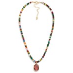 Wholesale stone Disk Beaded Necklace Glass Crystal Pendant L