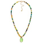 Wholesale stone Disk Beaded Necklace Glass Crystal Pendant L