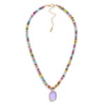 Wholesale stone Disk Beaded Necklace Glass Crystal Pendant L