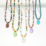 Wholesale stone Disk Beaded Necklace Glass Crystal Pendant L