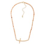 Wholesale stone Beaded Necklace Metal Bubble East West Cross Pendant L Extender