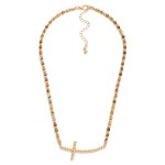 Wholesale stone Beaded Necklace Metal Bubble East West Cross Pendant L Extender