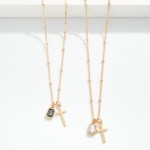 Wholesale dainty Chain Link Necklace Cross Glass Crystal Pendent Metal Ball Stat