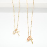 Wholesale dainty Chain Link Necklace Cross Glass Crystal Pendent Metal Ball Stat