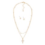 Wholesale chain Link Layered Necklace Pearl Stations Rhinestone Cross Pendant Me