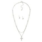 Wholesale chain Link Layered Necklace Pearl Stations Rhinestone Cross Pendant Me