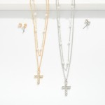 Wholesale chain Link Layered Necklace Pearl Stations Rhinestone Cross Pendant Me