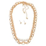 Wholesale layered Chain Link Necklace Pearl Details Metal Ball Studs Included L