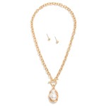 Wholesale metal Chain Link Necklace Pearl Pendant Toggle Clasp L Metal Stud Earr