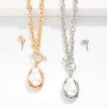 Wholesale metal Chain Link Necklace Pearl Pendant Toggle Clasp L Metal Stud Earr