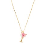 Wholesale chain Link Necklace Rhinestone Martini Glass Pendant L Extender L