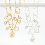 Wholesale layered Chain Link Necklace Metal Rhinestone Pearl Charms L Extender L